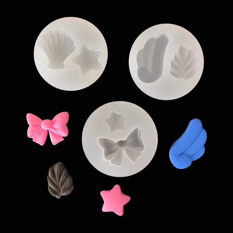 Mirror DIY Crystal Glue Shell Wings Bow Five-Pointed Star Leaf Epoxy Mold Handmade Decorative Pendant Silicone Mould Resin