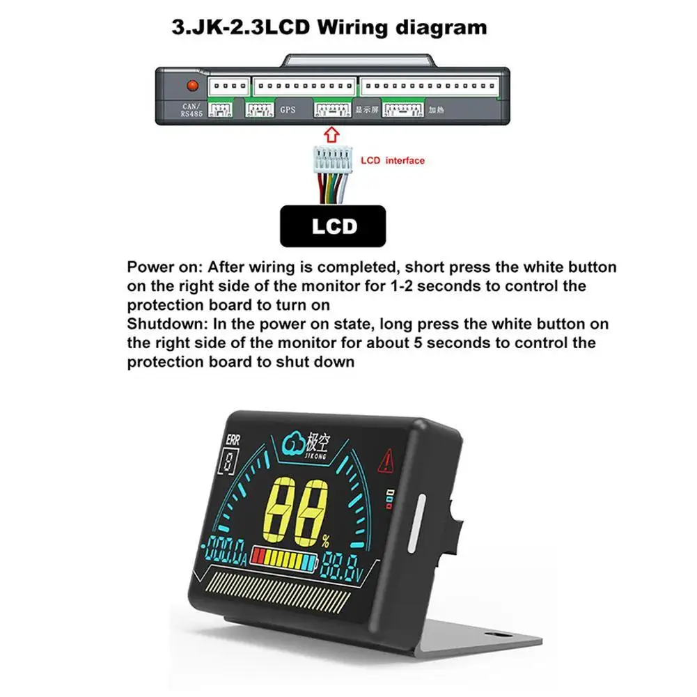 Monitor LCD touch screen con interruttore e cavo per scheda di protezione batteria JK Smart BMS da 2,3/3,2/4,3 pollici