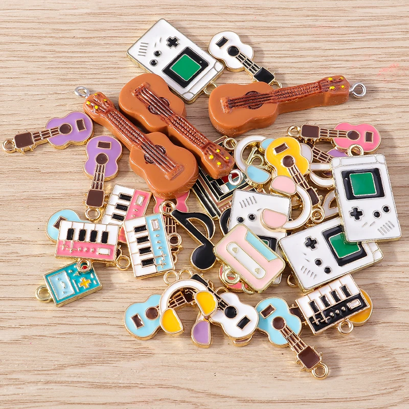 10pcs/lot Mix Cute Enamel Guitar Music Charms for Jewelry Making DIY Drop Earrings Pendants Necklaces Bracelets Crafts Supplies