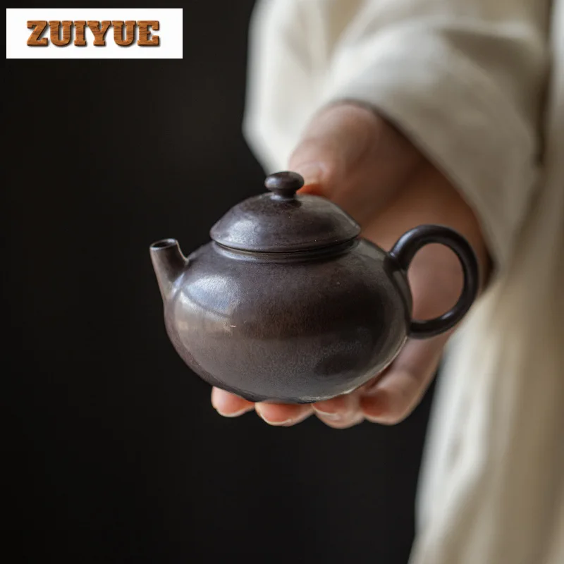 130ml Blackcurrant Purple Tea Pot Handmade Coarse Pottery Teapot Luxury Pot Japanese Tea Maker Kettle Tea Ceremony Equipment