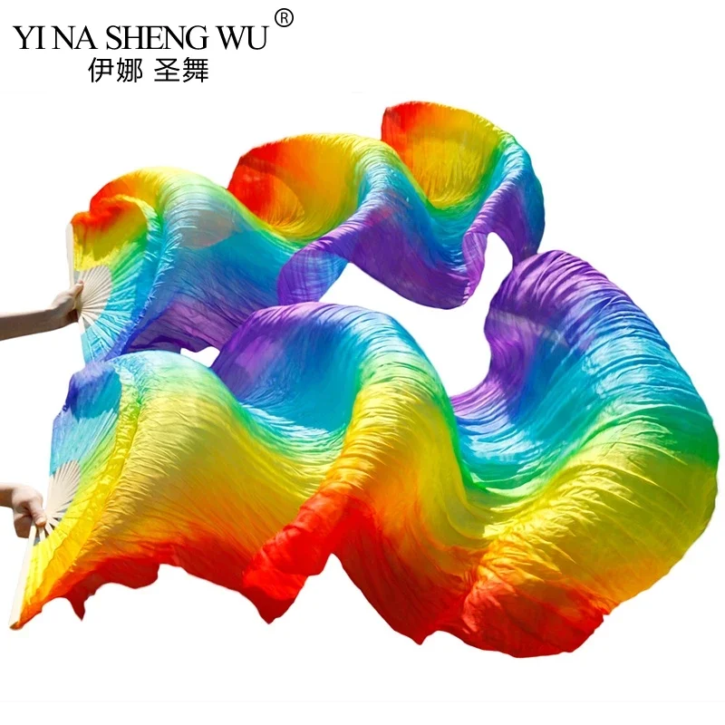 リアルシルク/模造シルク手作り染めダンスファン竹リブシルクベリーダンスファン 1 個左手 + 右手ダンスファン 5 サイズ
