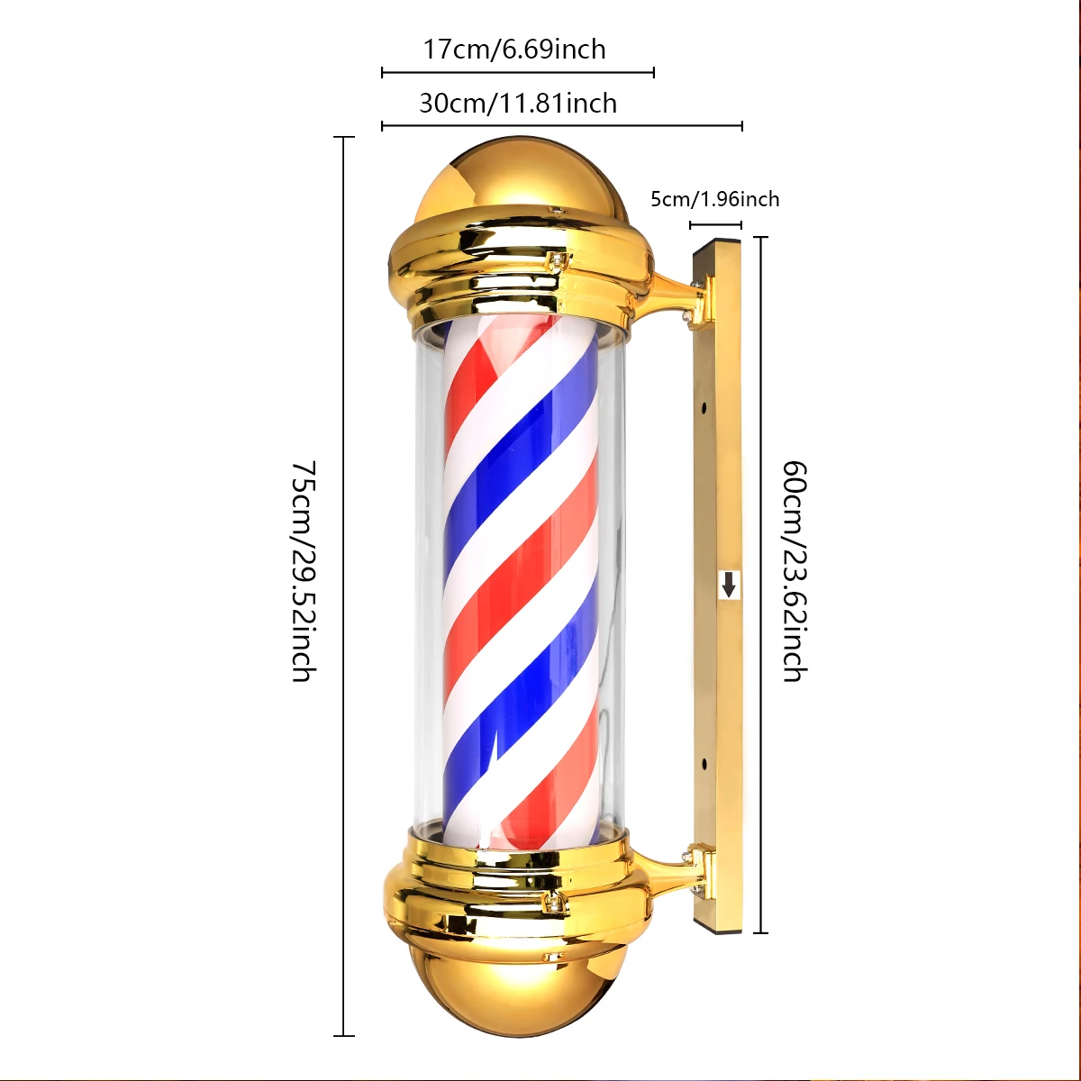 27inch Hair Salon Pole Light Hairdressing LED Sign Wall Mounted Red White Blue Stripes Light Barbershop Rotating Open Sign - Image 6