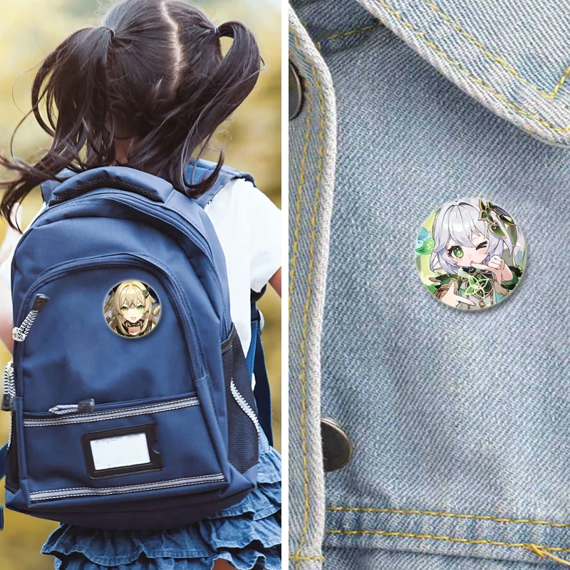 44/58mm Genshin Impact Game Badge Cute Cosplay Brooches Handmade Tinplate Lapel Pins for Clothes Backpack Jewelry Hat Accessory