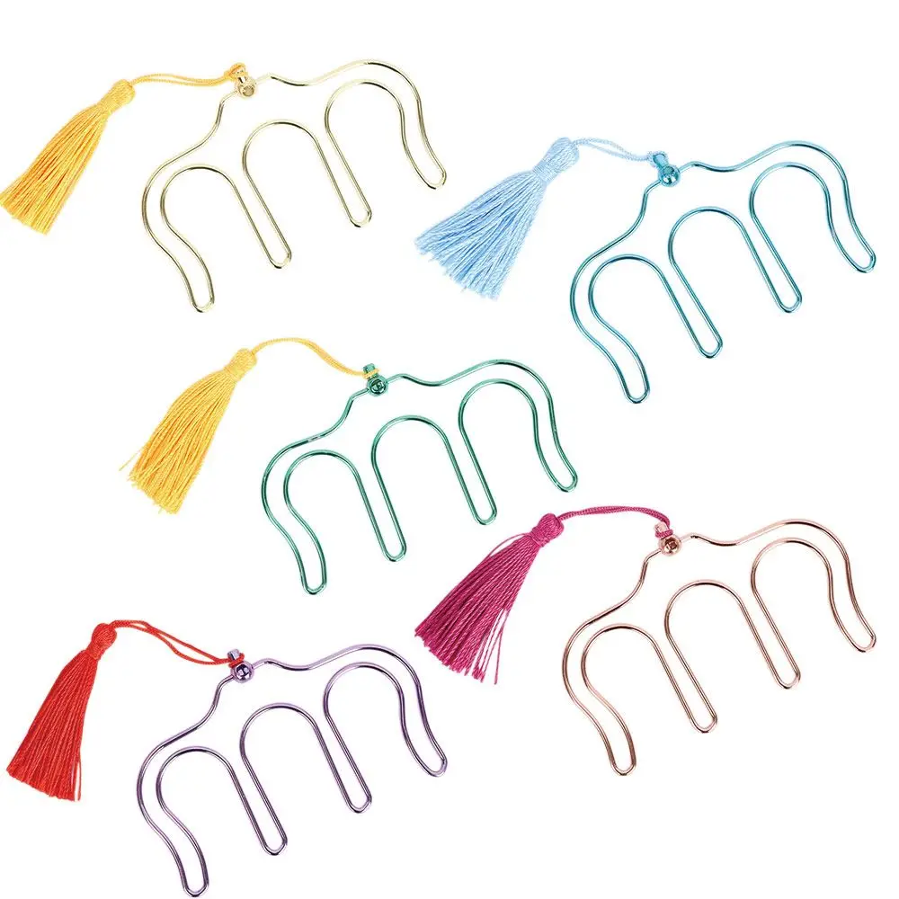 Hollow 5 Colors Metal Paper Clips Bookmark with Tassel Music Book Clip