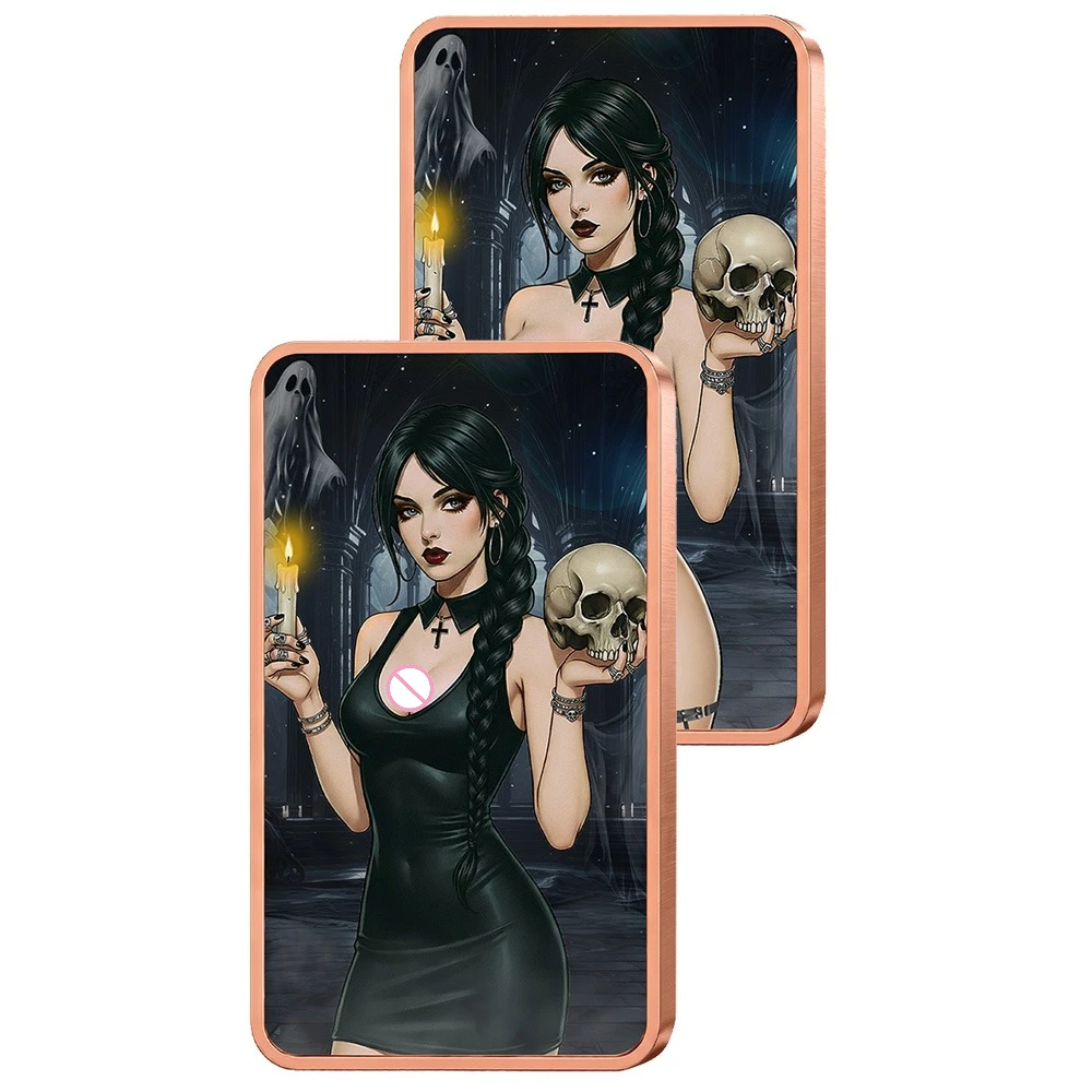 1 Oz .999 Fine Copper Bar Dark Occult Gothic Lady Copper Rectangular Metal Ingot Witch Girl  Art Collectible Souvenir