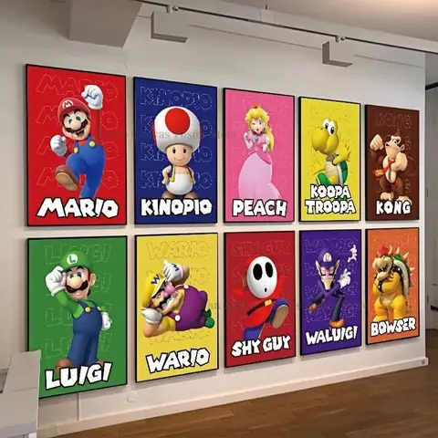 S-Super M-Mario HD Game Art Poster, Wall Mural Decor for Bedroom & Living Room, Fan Collectible Gift