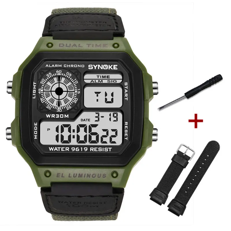 SYNOKE Army Green Watches Military Men Watch Relogio Casual Wristwatches Luxury Sport Electronic Nylon Watch Masculino Clock New