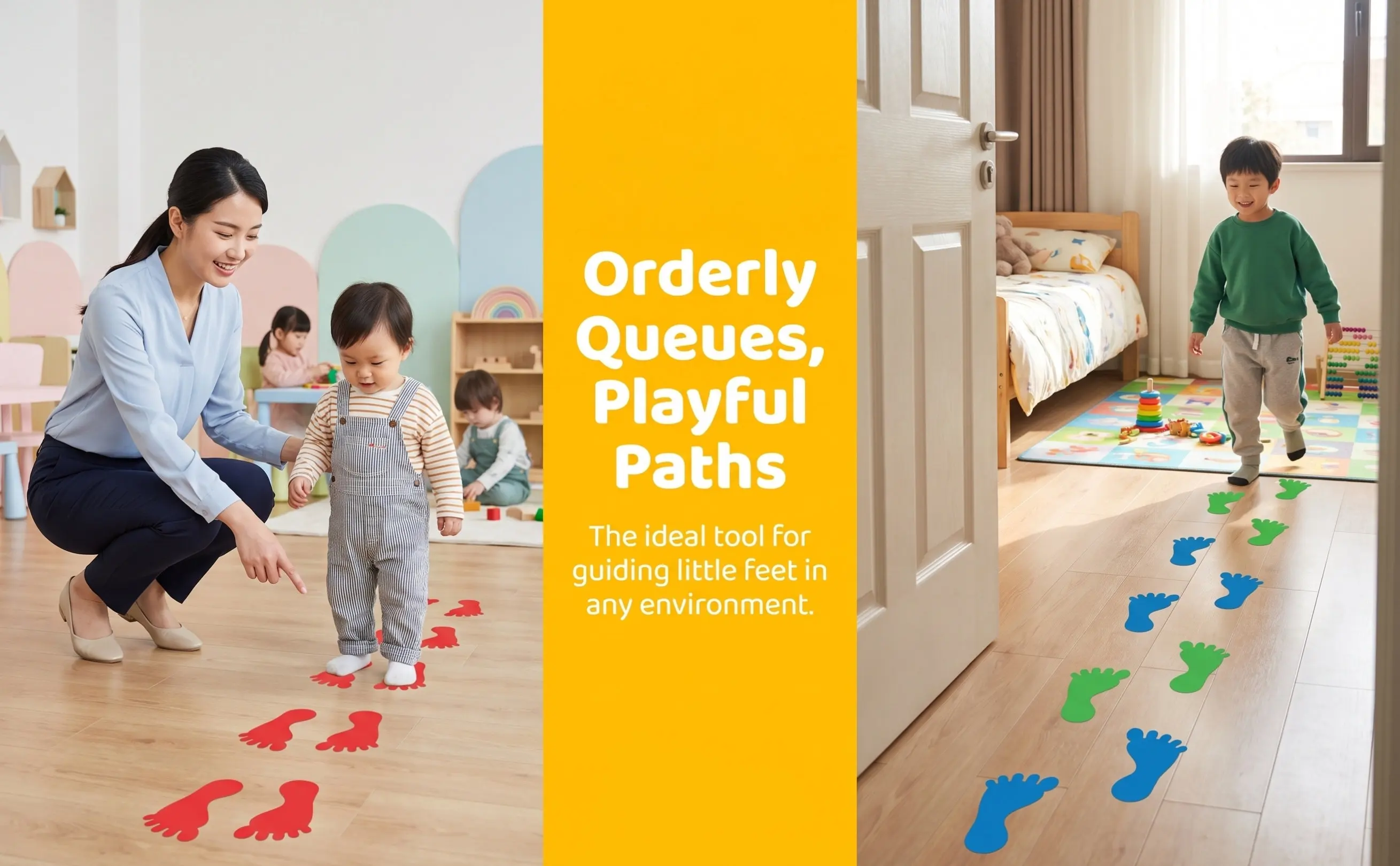 12Pairs Footprint Stickers Eco-Friendly Non-Slip Floor Markers for Bathrooms Kindergartens Foot Shape Stickers Waterproof