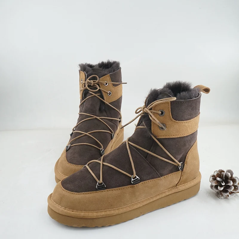 

Модные женские зимние ботинки из натуральной кожи с цветными блоками, теплые женские зимние ботильоны на шнуровке с подкладкой из натуральной шерсти