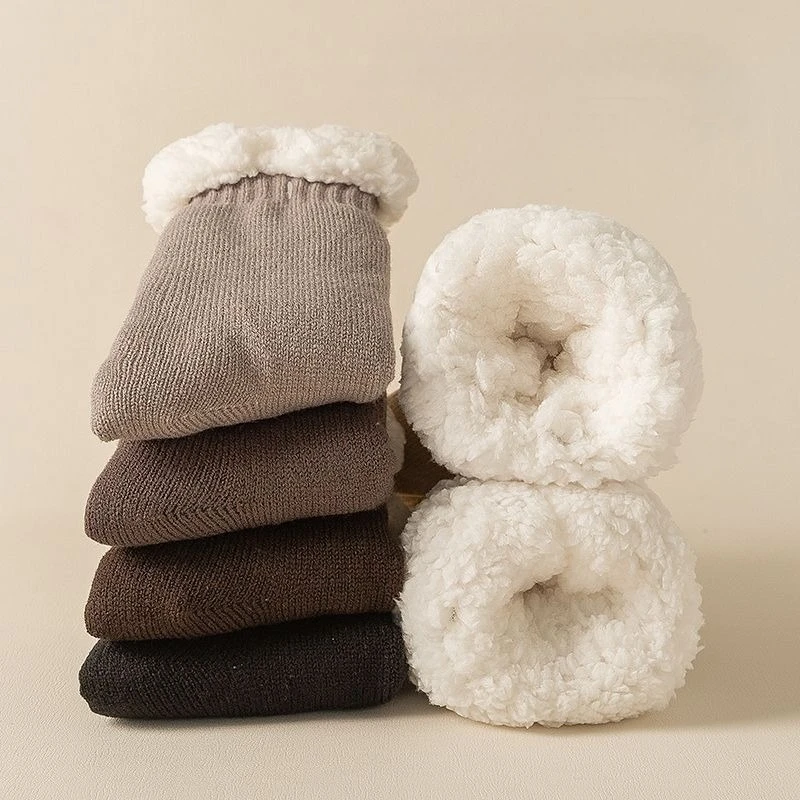 

Solid Color Men's Socks with Thick Fleece, Cold Resistant, Warm, Adhesive, Anti Slip, Mid Tube Floor Socks