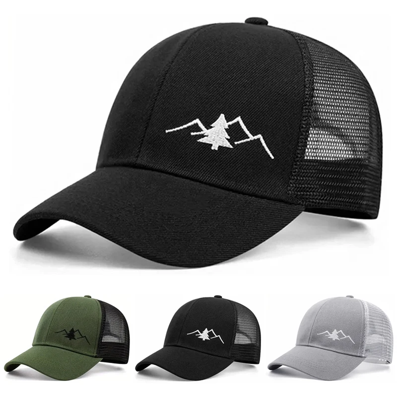 Gorra de malla de moda 2026 con bordado de árbol de Navidad, estilo hip hop urbano, para skateboarding, sombrero para el sol diario al aire libre, gorra de béisbol