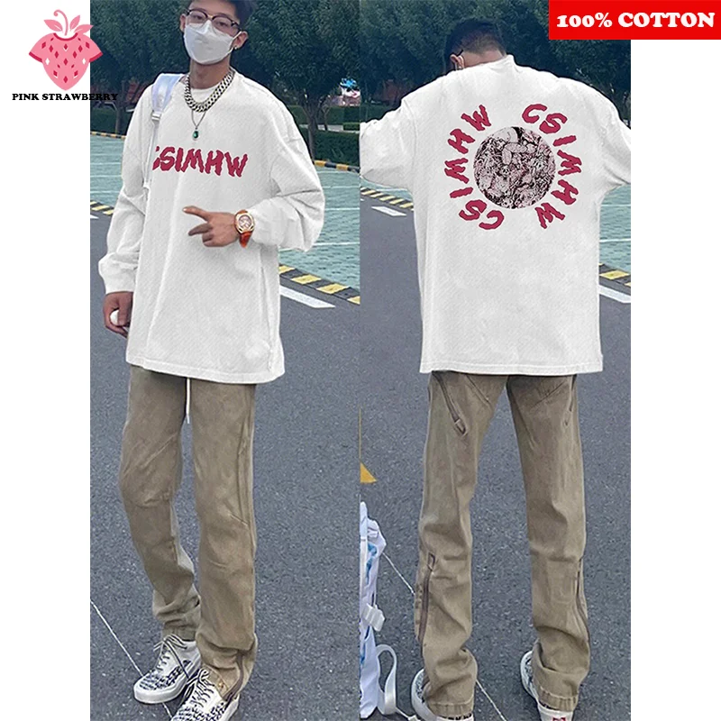 

American Long sleeve T-shirt Men's Autumn New 100% Cotton Fashion Street Loose Casual T-shirt Workout Shirt Y2k Top men clothing