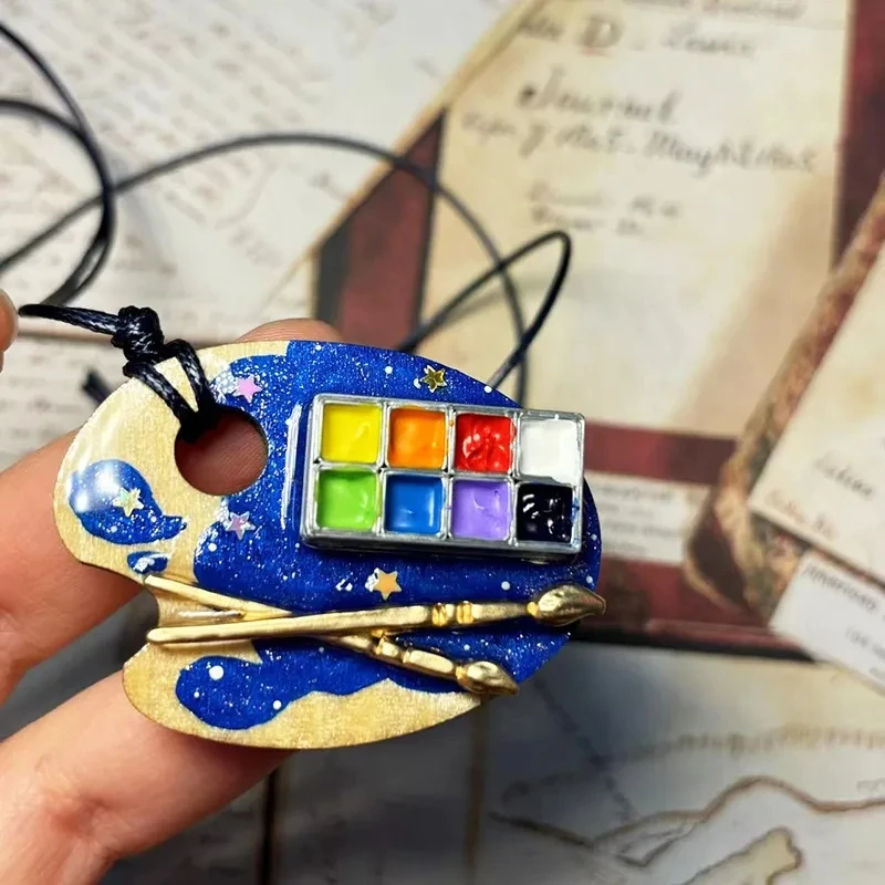 Artist Under The Starry Sky: A Niche Original Design Color Palette Brooch Miniature Pigment Plate Pendant Necklace Dual-purpose