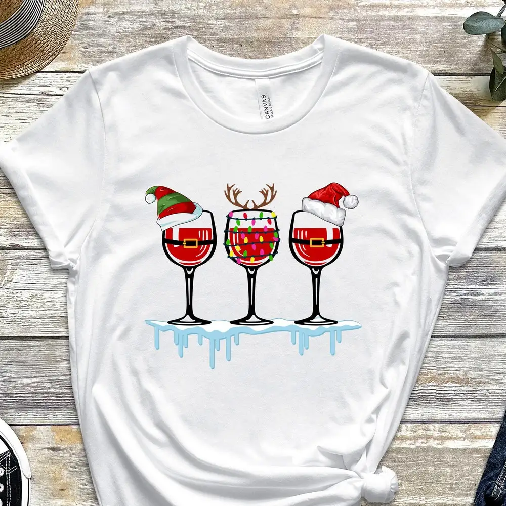 

Christmas Wine Glasses T Shirt Xmas Funny Outfits Lover