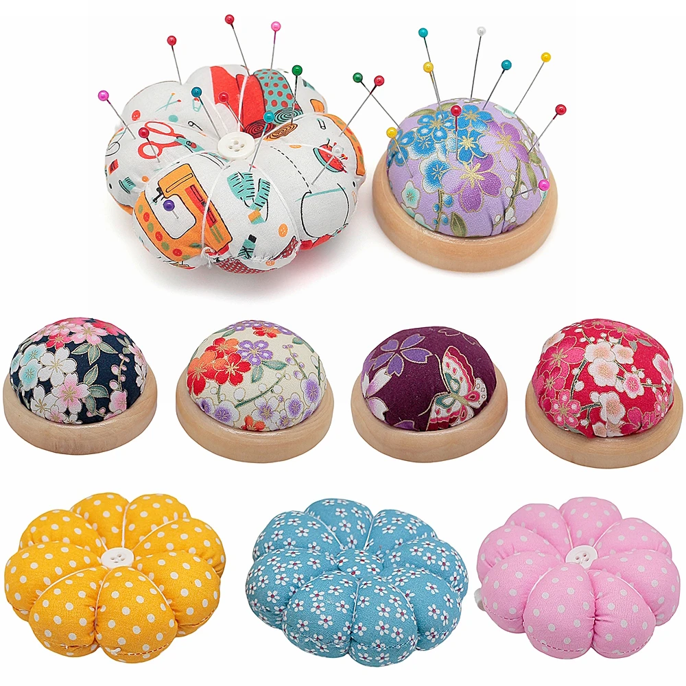 1 PCS Pin Cushion Wooden Base Round Needle Pincushions Needles Holder For Cross Stitch Sewing Needlework DIY Sewing Tools