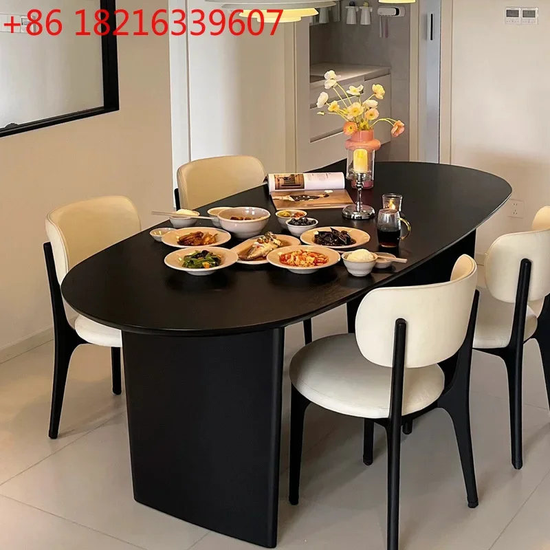 TAO Nordic medieval wabi-sabi wind black solid wood dining table small apartment oval table log negotiation