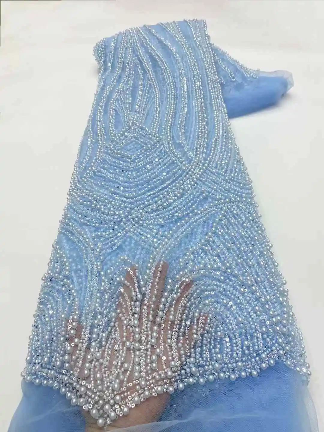 Tissu en dentelle perlée fait à la main, broderie nigwin, robe de soirée de luxe, tulle français, paillettes africaines, 5 mètres, 4.1kg, 5 ans