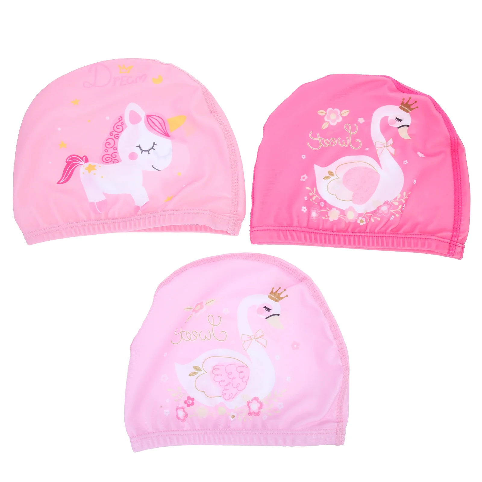 

3 Pcs Comfortable Swimming Cap Girl Child Accessories Kids Polyester Cartoon Caps