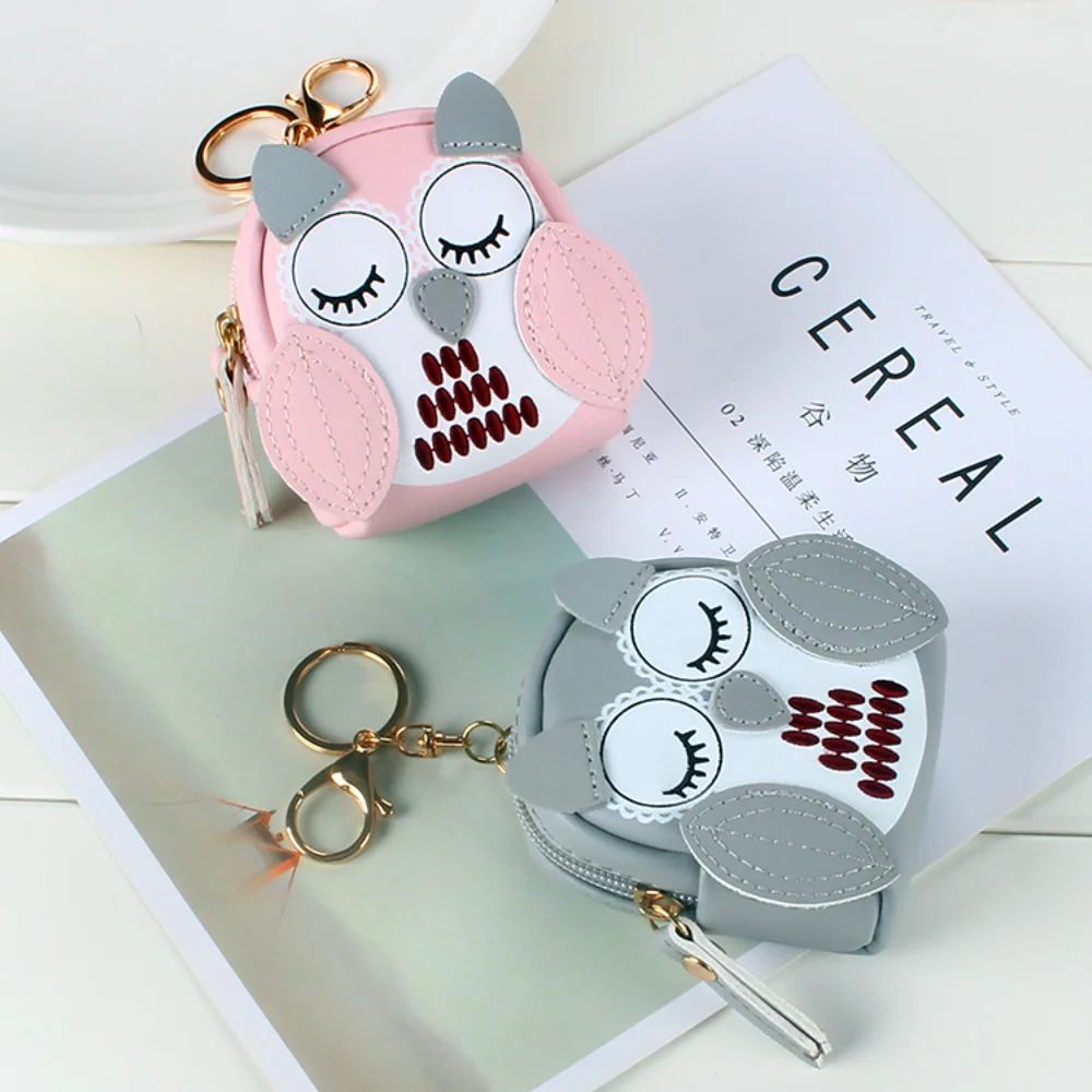 Cute Owl Coin Purse Car Key Chain Mini School Bag Car Pendant Lady Wallet Pu Leather Coin Purses Coin Purse Keyring Jewelry Gift