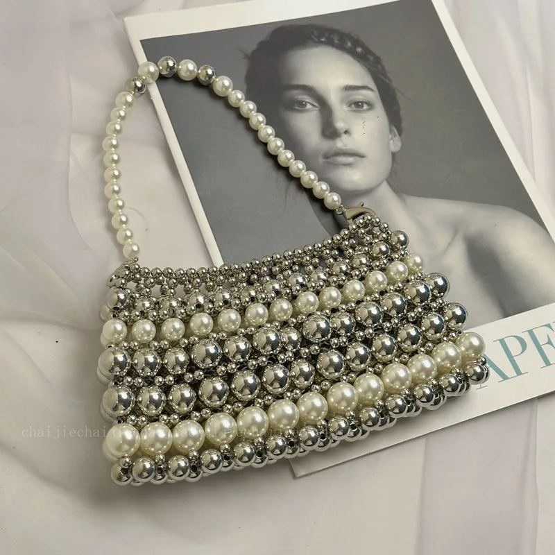 Fashion Simple Bags for Women New Vintage Hot Sale Female Small Mini Shoulder Bag Handmade Beaded 2023 Dinner Party Weeding