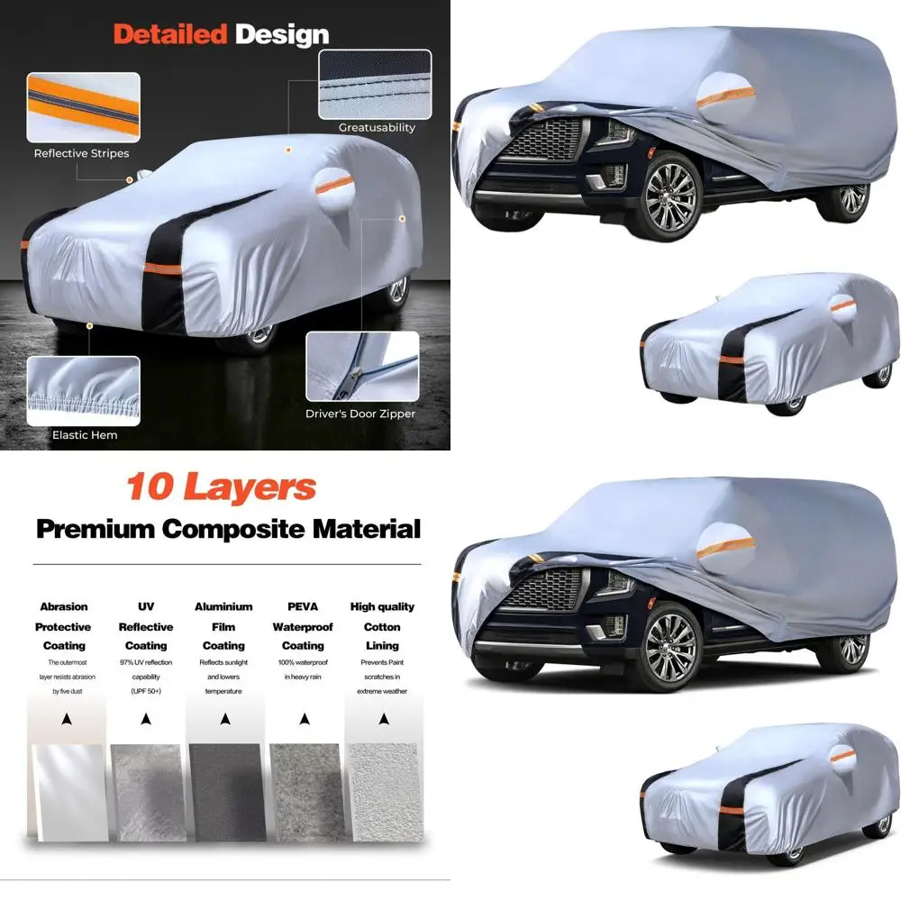 

SUV Car Cover for Yukon XL 100% Waterproof All-Weather, Heavy-Duty Outdoor Full Exterior Protection Against Rain, Sun, Wind, UV,