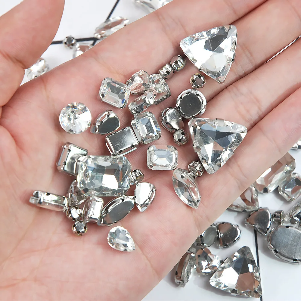 Create Elegant Attire! 100pcs Top Quality Single Claw Sew-On Rhinestones with Hole for DIY Craft and Wedding Decoration