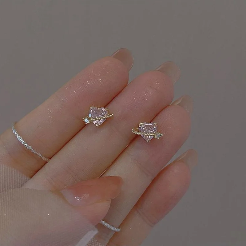 

S925 sterling silver 2024 romantic planet love pink zircon earrings jewelry for women gift girlfriend wedding gifts for guestse