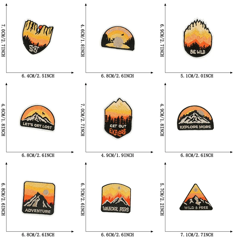 9 Stück Berg-Sonnenuntergang-Aufnäher für Jacken, Outdoor-Bekleidung, zum Aufbügeln, bestickte Aufnäher, Aufkleber, Packung, DIY, Kinder-Jeans-Abzeichen – Detail 2