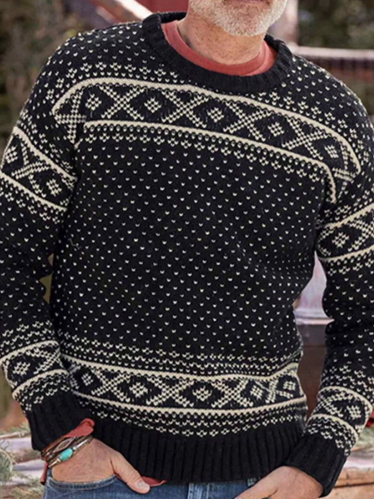 

Men's Knitted Long Sve Crew Ne Sweater Jacquard Knit Thiened Casual Straight Fit Spring Autumn Youthful Sle