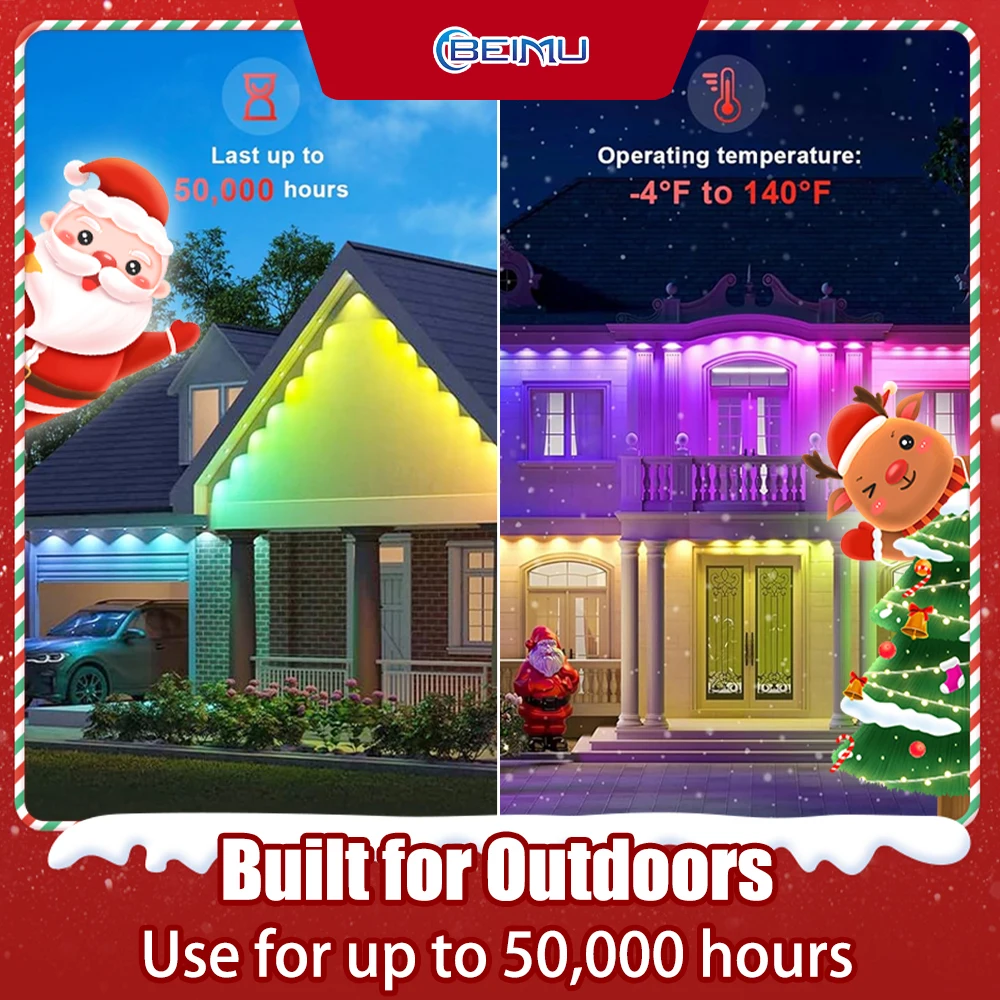 Smart WIFI RGBIC Eaves Lights Permanent Outdoor Lights Outdoor Waterproof Lighting Strings Work with Alexa, Google Assistant