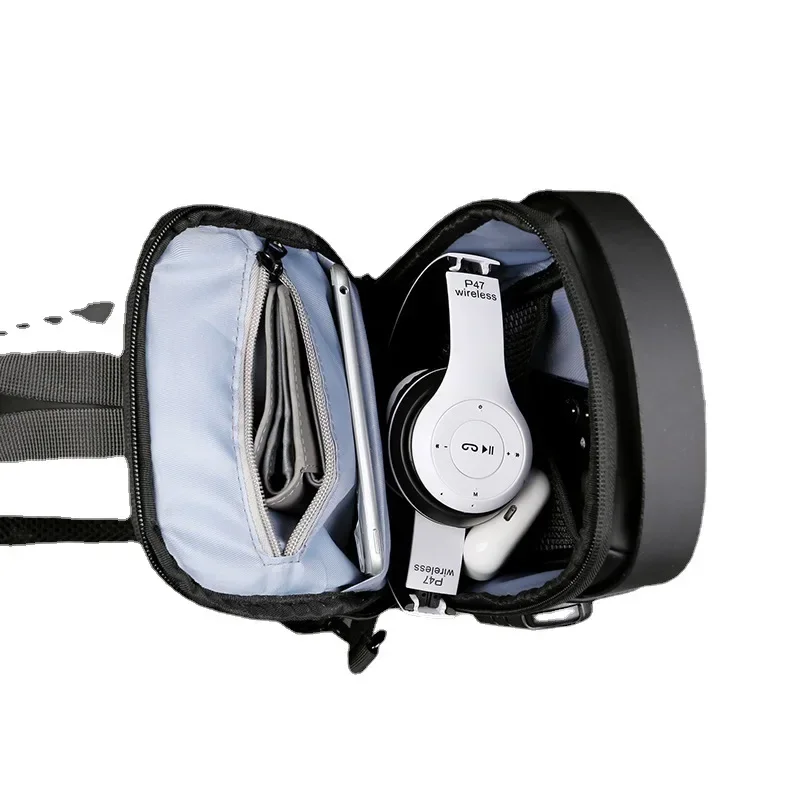 방수 캐주얼 가슴 가방 남자 다기능 도난 방지 USB 충전 남자 Crossbody 가방 특허 가죽 여행 가슴 가방 팩 Mal