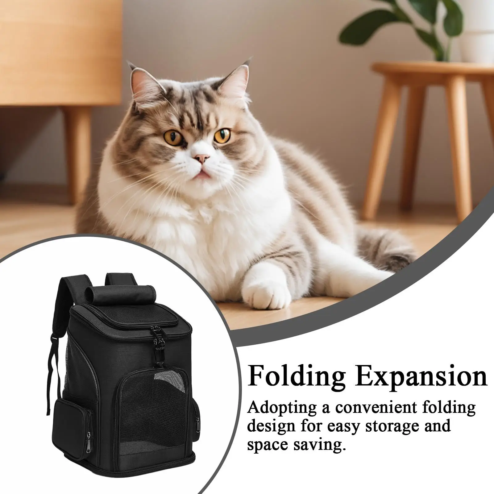 

Cat Carrier Soft-Sided Expandable Foldable Cat Bag Breathable Pet Backpacks For Car Flight Vet Visit Grooming Camping Trip