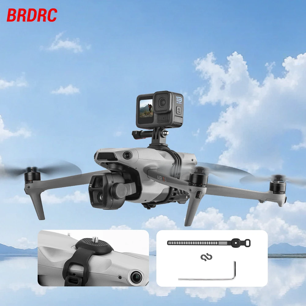 BRDRC obere Verlängerungshalterung für DJI Air 3S/Mavic 3/2 Pro Drohnenhalter für GoPro 13/Acton 5 Pro/Insat 360 Montage-Befestigungsadapter