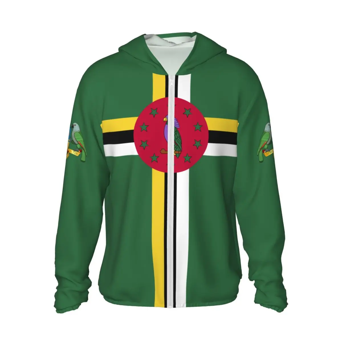 2026 Summer Dominica Flag Polyester Sunscreen Sun Protection Fishing Running Clothes Quick Dry Performance With Zipper Hoodie