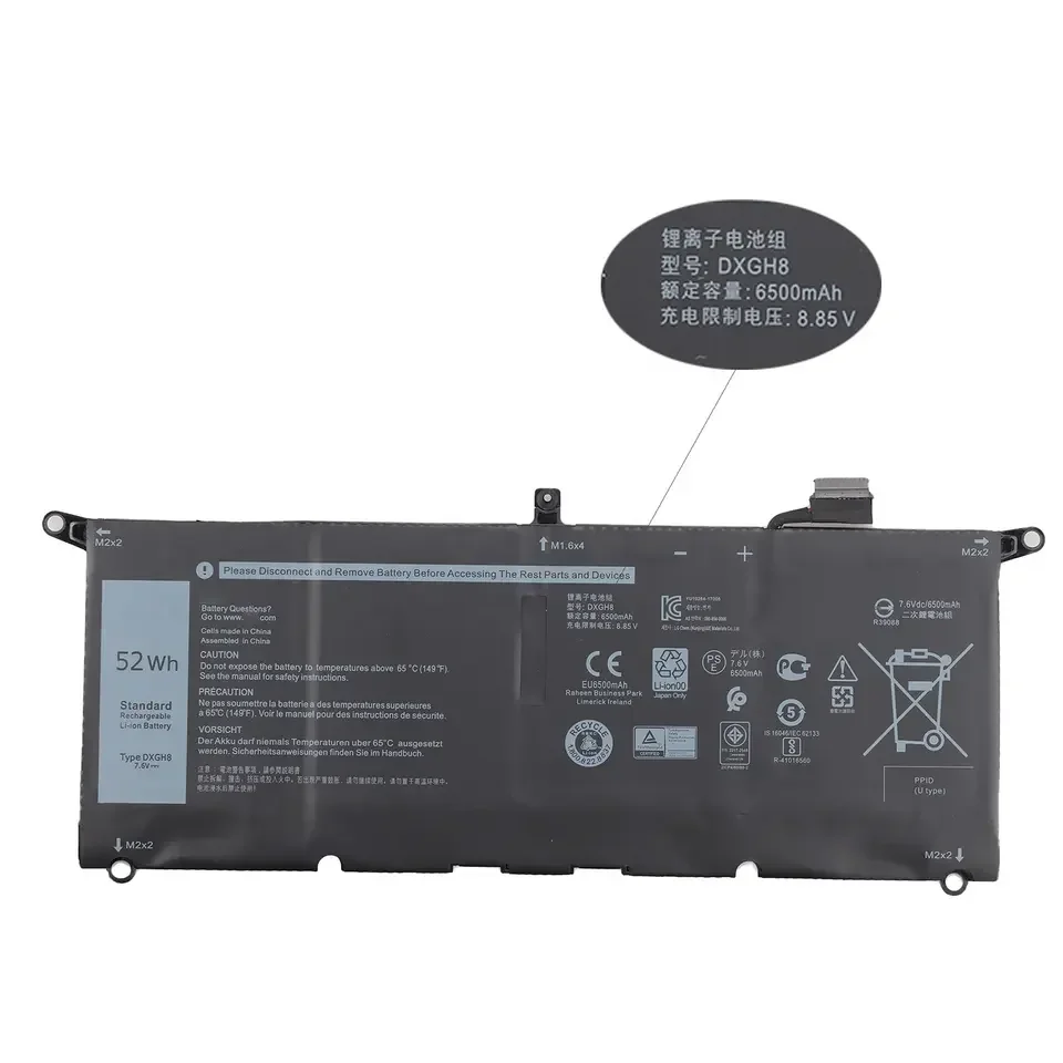 DXGH8 7.6V 52Wh 0H754V HK6N5 H754V P82G DXGH8 for DELL XPS 13 9380 9370 FHD  Laptop Battery Li Polymer Battery DXGH8