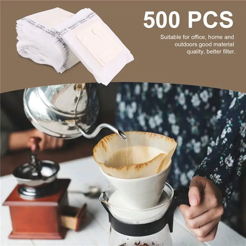ABZC-500 Pcs Drip Coffee Filter Bag Portable Hanging Ear Style Coffee Filters Paper Home Office Travel Brew Coffee And Tea