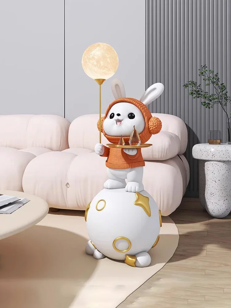 

#For Living Room Rabbit Floor-standing Ornament, Moon Lamp Cartoon Cute Doll, TV Cabinet and Sofa Decoration&
