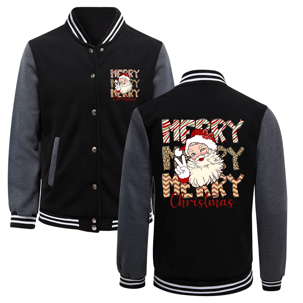 

Merry Christmas Santa Claus Design Men Baseball Jackets Fashion Casual Coats Fleece Button Jersey Hot Sale Oversize Clothes