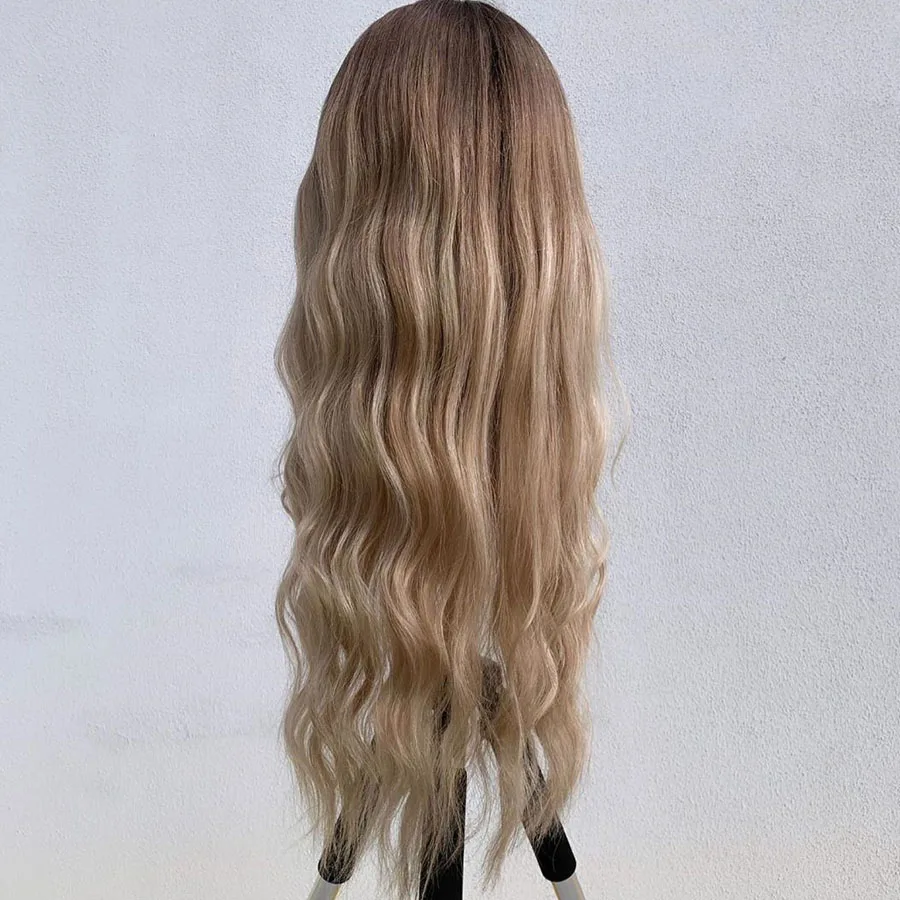 180Density 26Inch Soft Long Ombre Ash Blonde Body Wave Lace Front Wig For Black Women With Baby Hair Glueless Preplucked Daily