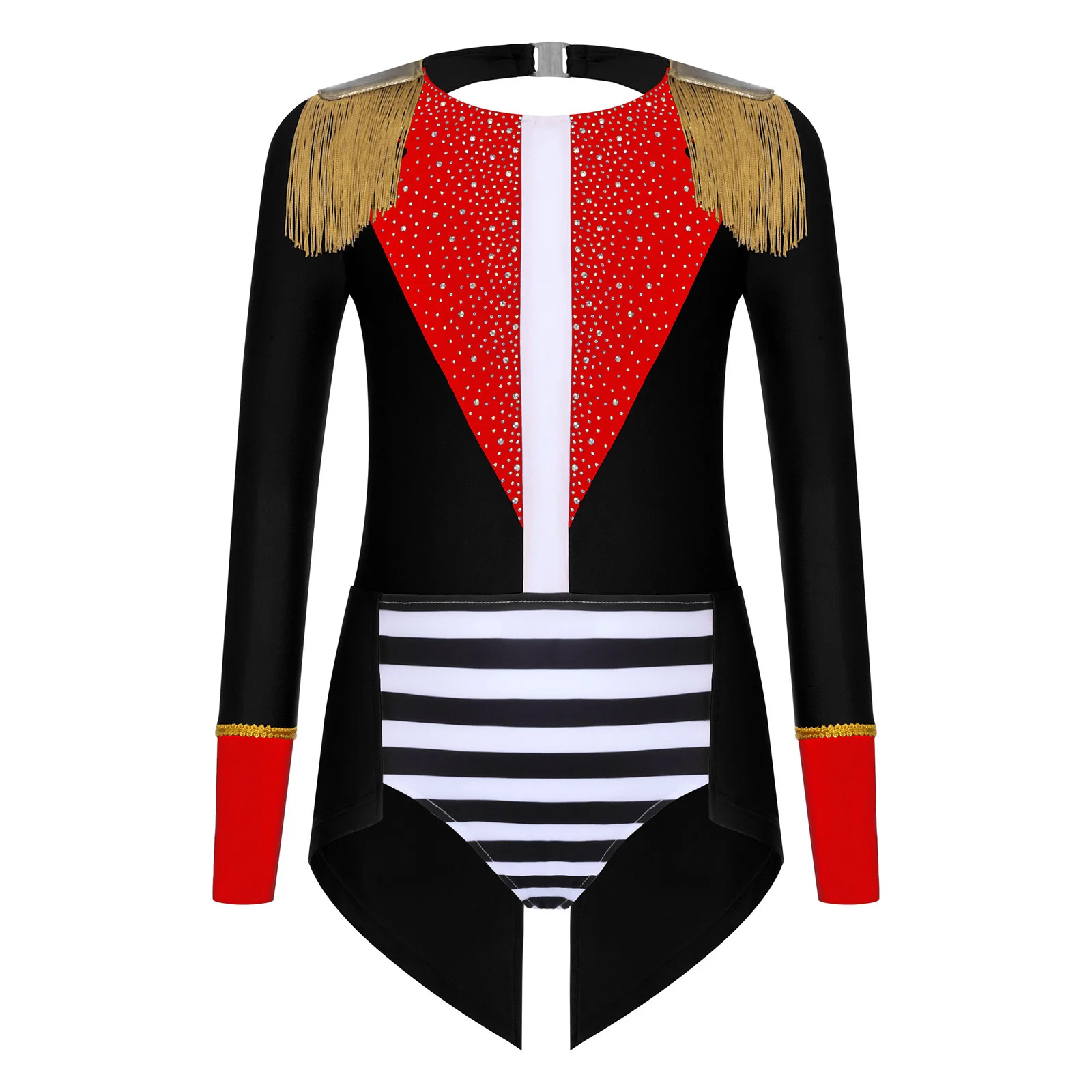 

Цирковой манеж, костюм для выступлений, стразы, длинный рукав, плечо, кисточки, погоны, комбинезон, праздничная одежда на Хэллоуин