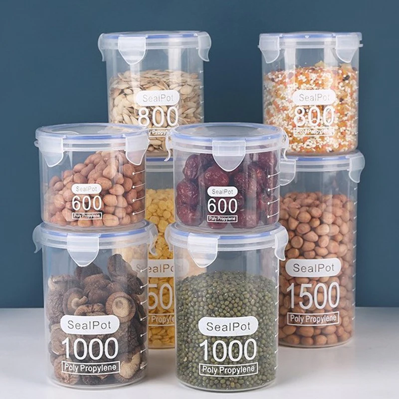 1-4PCS Sealed Jars With Scale Grain Crisper Kitchen Refrigerator Organize Sealed Container Clear Jar Spice Sugar Storage Boxes