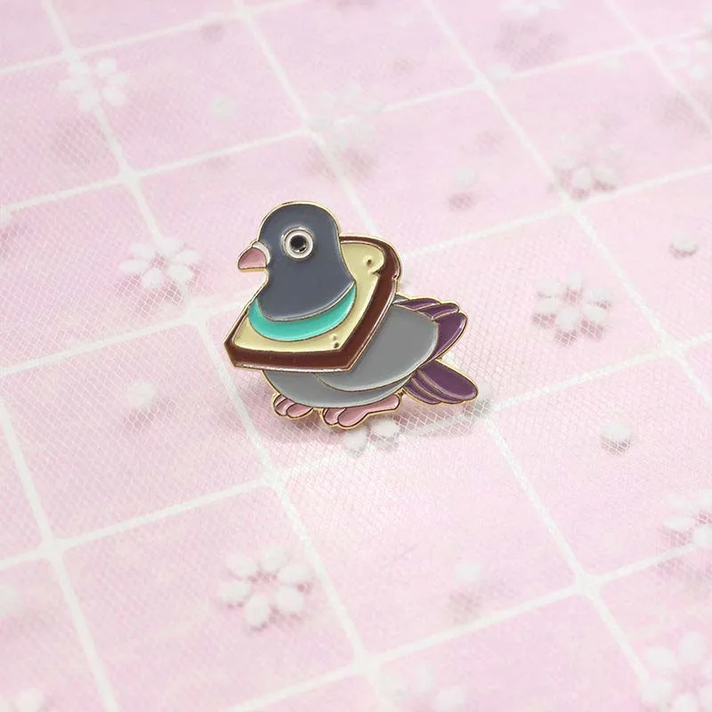 Cute Peace Dove Metal Pigeon Enamel Pins Wheat Delicious Slice Collar Cartoon Animal Badge Lapel Brooch Jewelry Gifts Wholesale