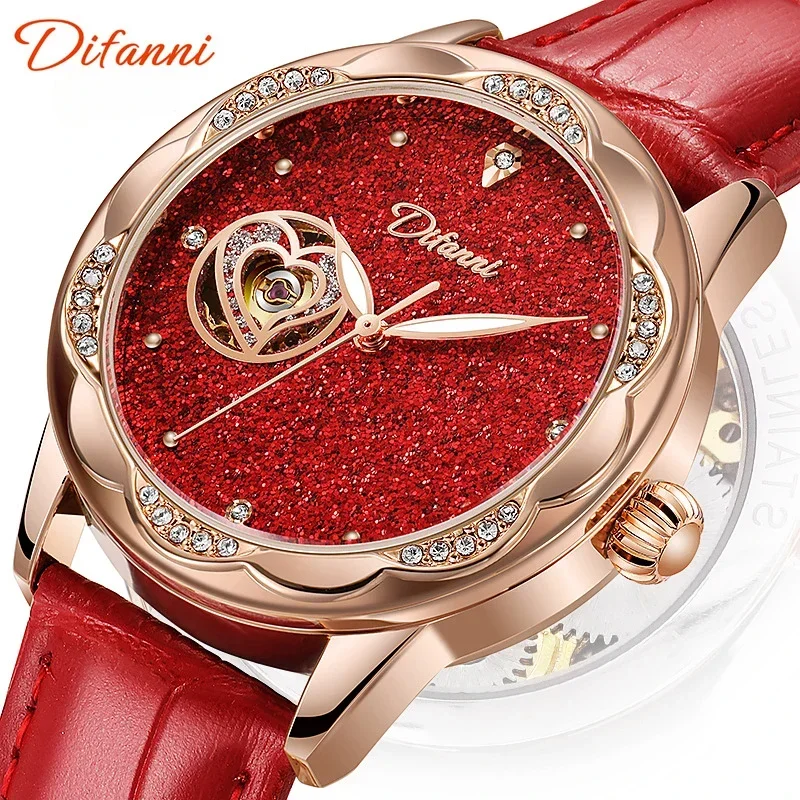 Women's Diamond Star Watch Disc Tourbillon Automatic Watch Fashion Glow-in-the-dark Waterproof Sports Leather Watch for Women