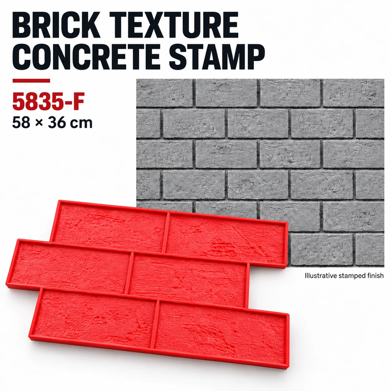 Concrete Molds Brick Texture Stamp 58x36cm, Reusable Plastic Press Mold with Handles, Courtyard Brick Pattern Mold