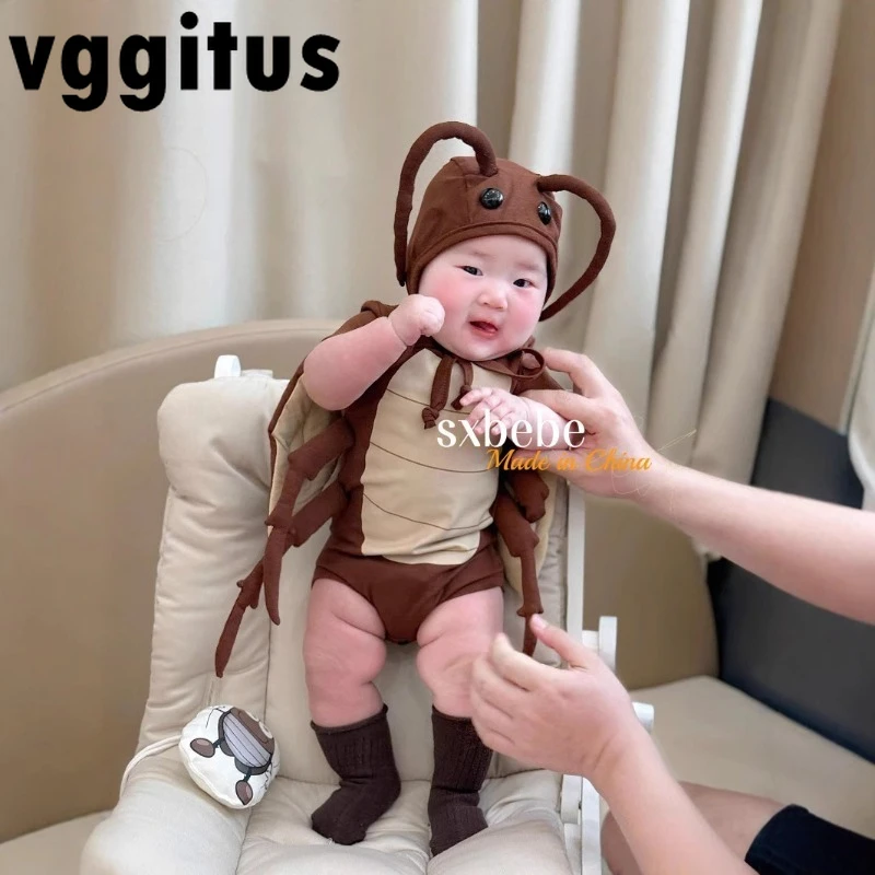 

Новый летний милый комбинезон в форме таракана для маленьких девочек и мальчиков с кепкой, комбинезон для новорожденных в мультяшном стиле D8142