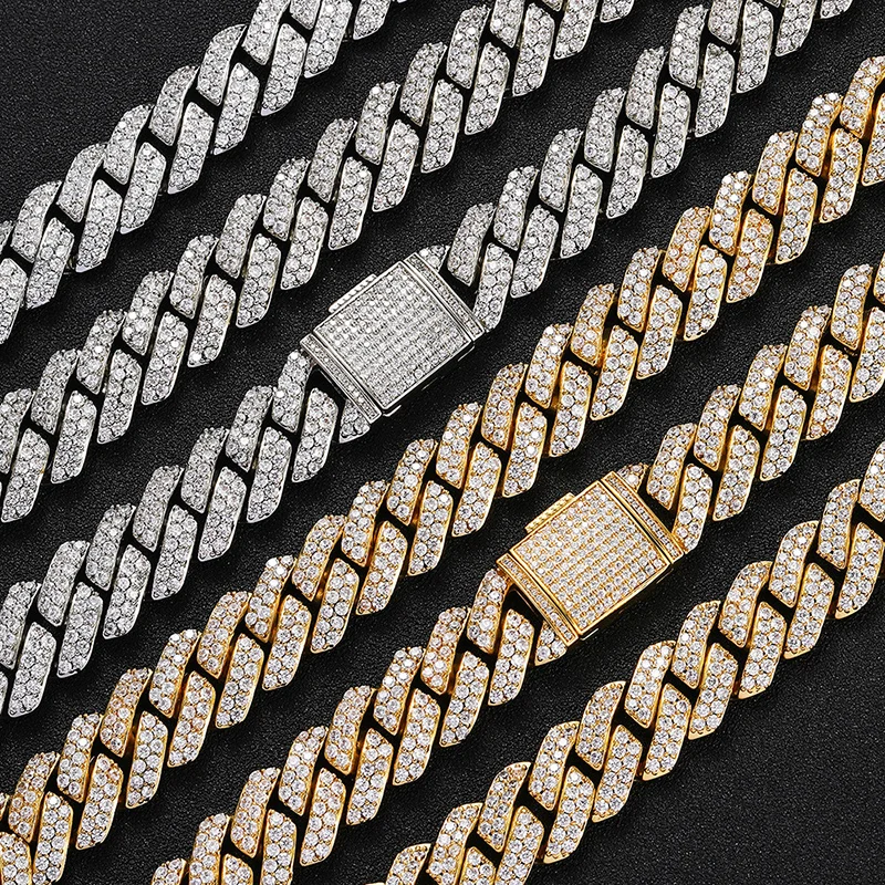 

10/12/14/15/20mm wide Hip Hop 5A+ CZ Stone Bling Ice Out Rhombus Cuban Link Chain Necklace for Men Rapper Jewelry Drop Shipping