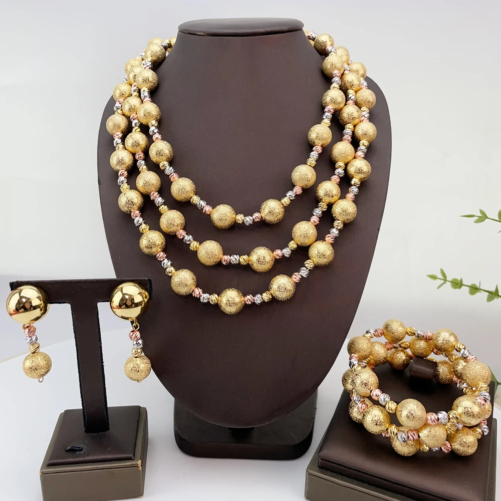 EMMA Fashion Jewelry Set For Women Gold-Plated Wedding Jewelry Big Beads Necklace Bracelet Ring Earrings Banquet Gift FHK28319