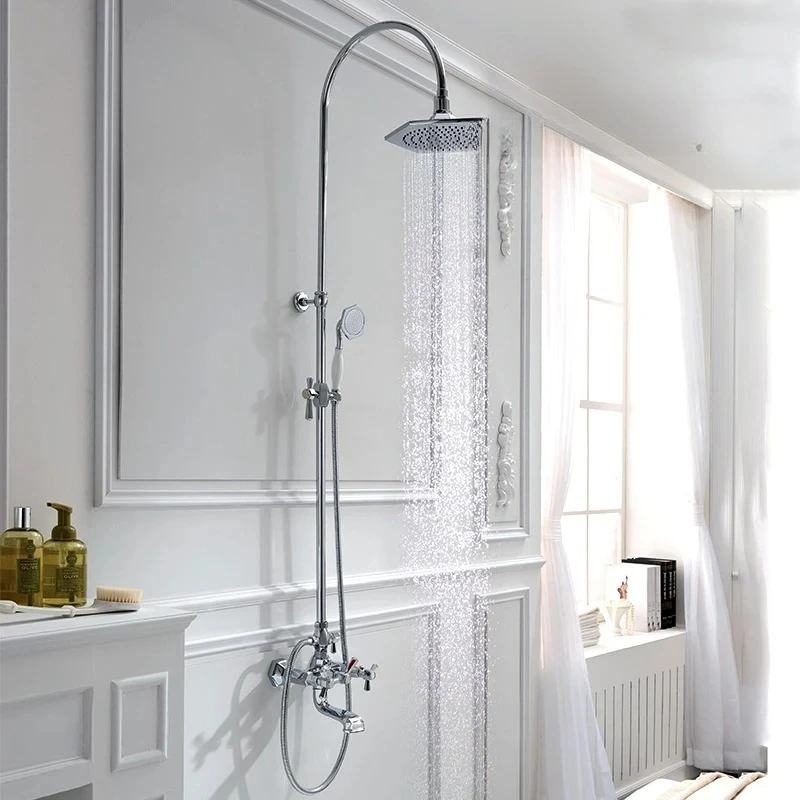 

New European Copper British Retro Double Hole Countertop Bathtub 8 "Shower Faucet Hexagonal Shower