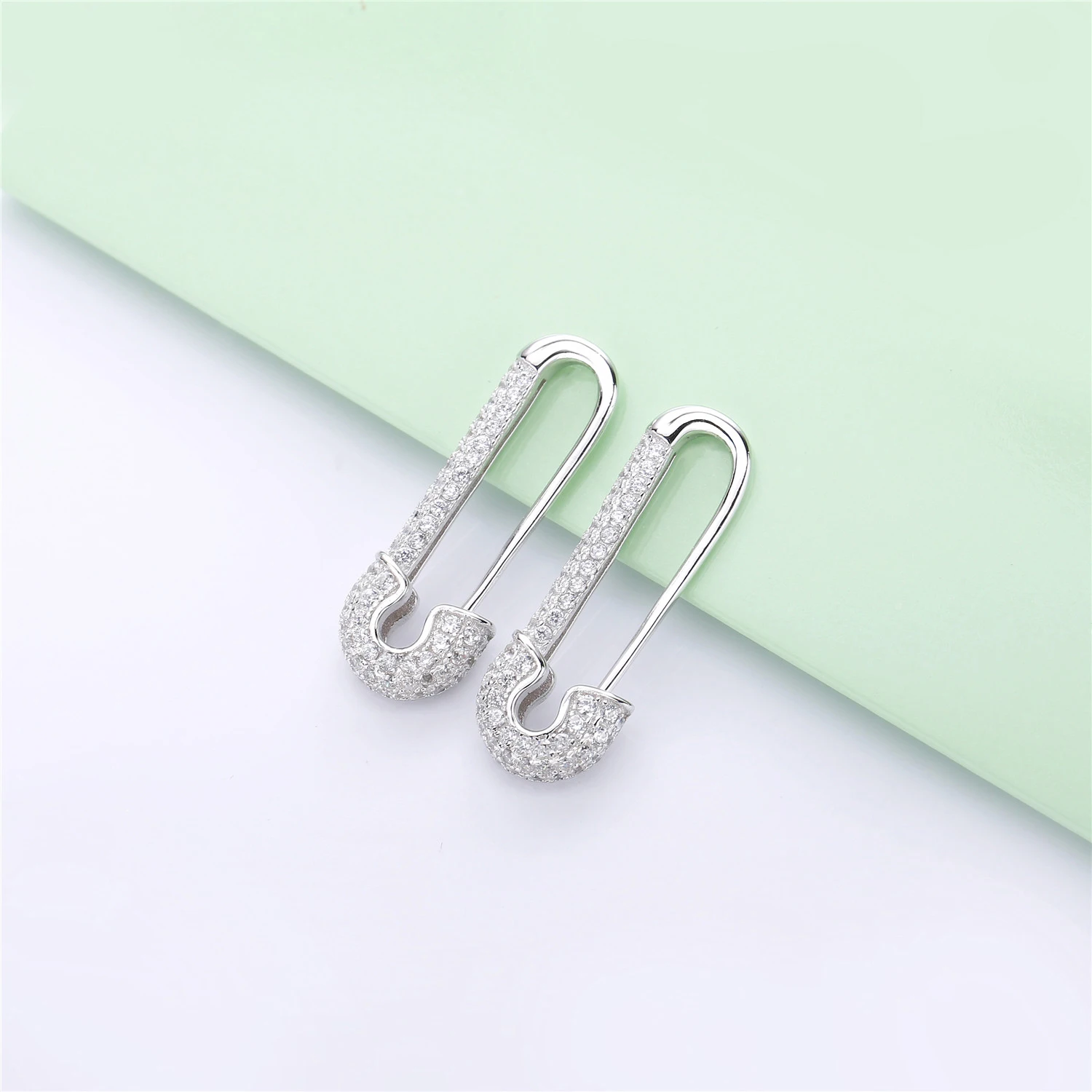 925 Sterling Silver Safety Pin Earrings Pave Inlay Full Zircon For Women's Unique Punk Style Cute Paperclip Earrings Trendy Best view 3
