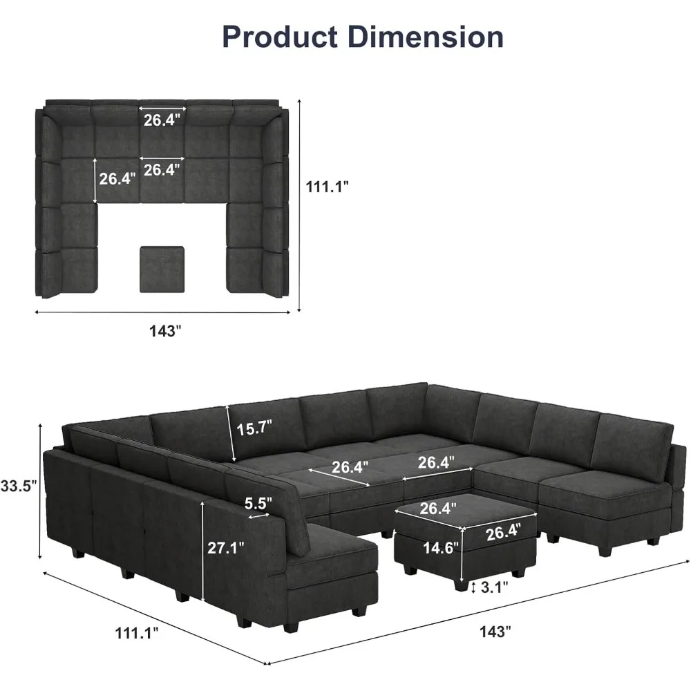 Modular Sleeper Sectional Couch Oversized U Shaped Sofa with Storage Convertible Sofas Set with Sectional Sofas, sofa